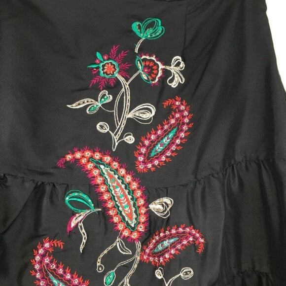 Carole Little Black Embroidered Floral Print Skirt Silk Size 14 - Picture 2 of 6